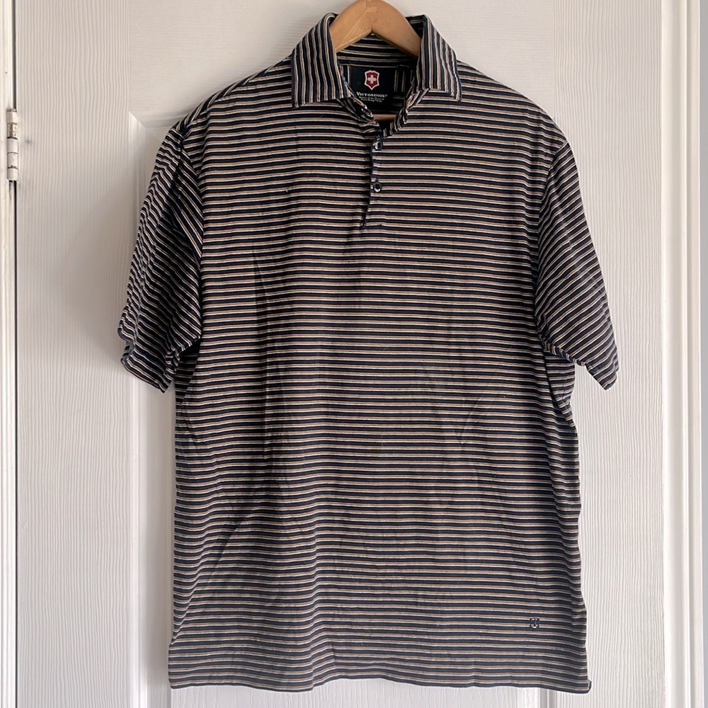 Victorinox navy stripe short sleeve polo shirt